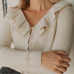 Carly Jean Los Angeles Ruffled Collar Cardigan - Cream